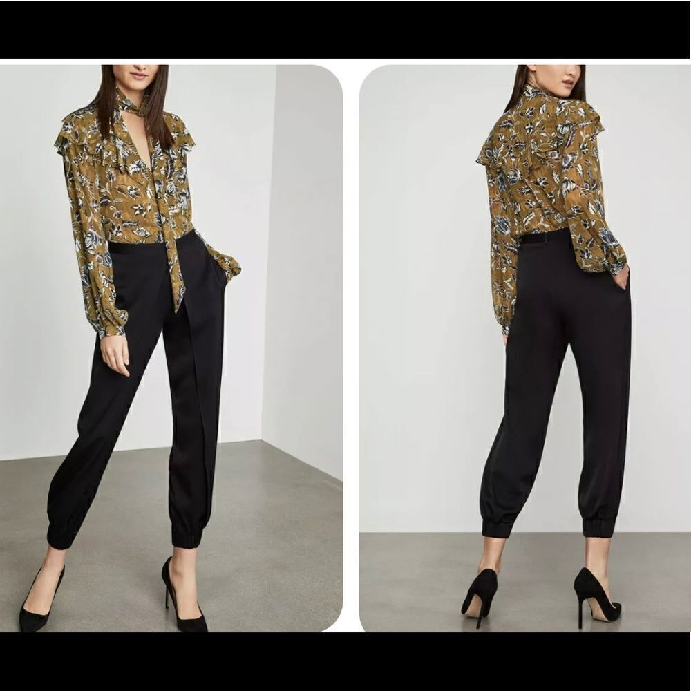 BCBGMAXAZRIA Wrap-Front Satin Jogger Pants BNWT